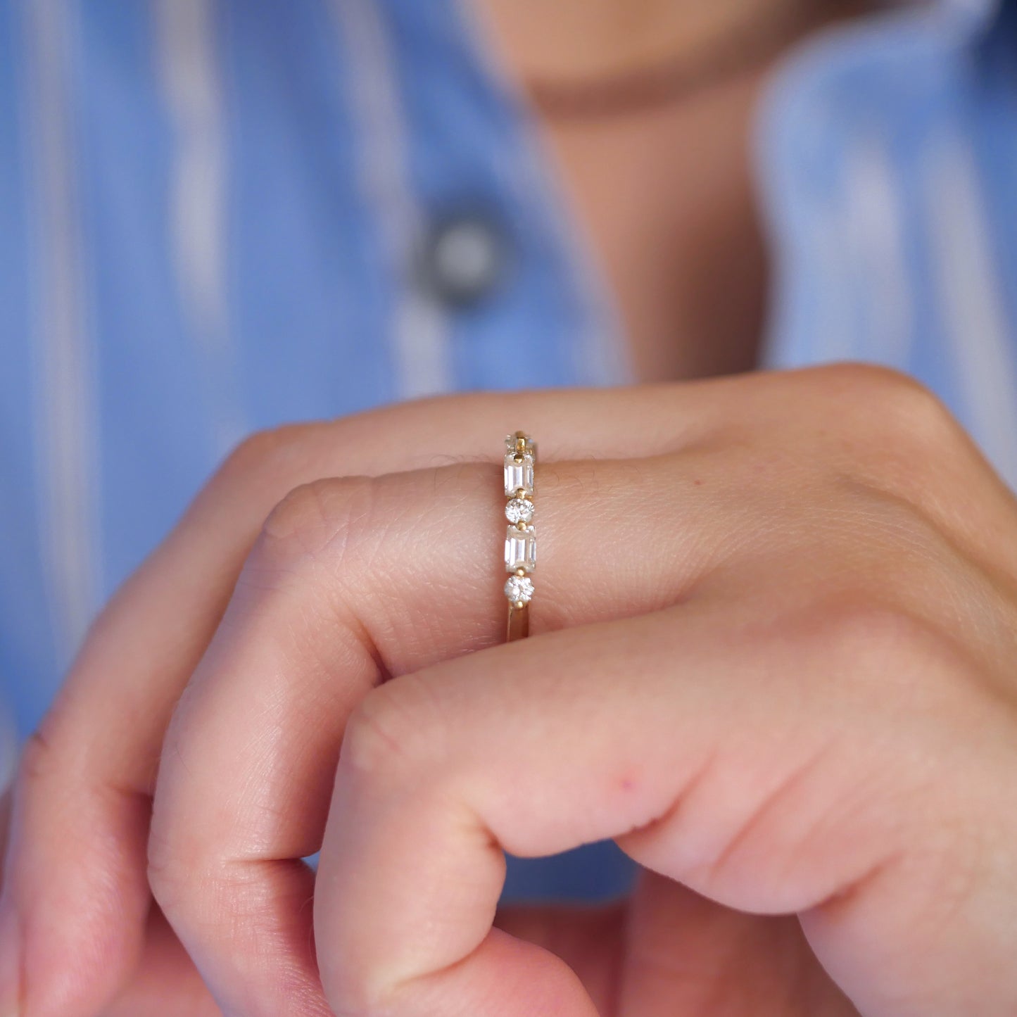 Floating Baguette & Round Diamond Ring