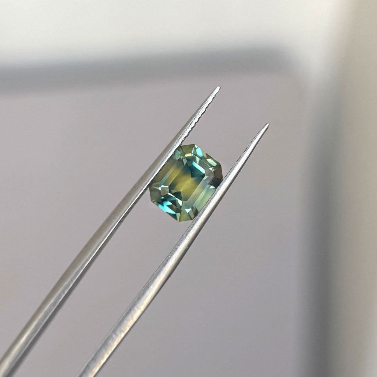 2.25 Emerald Cut Bi Color Green Yellow Sapphire
