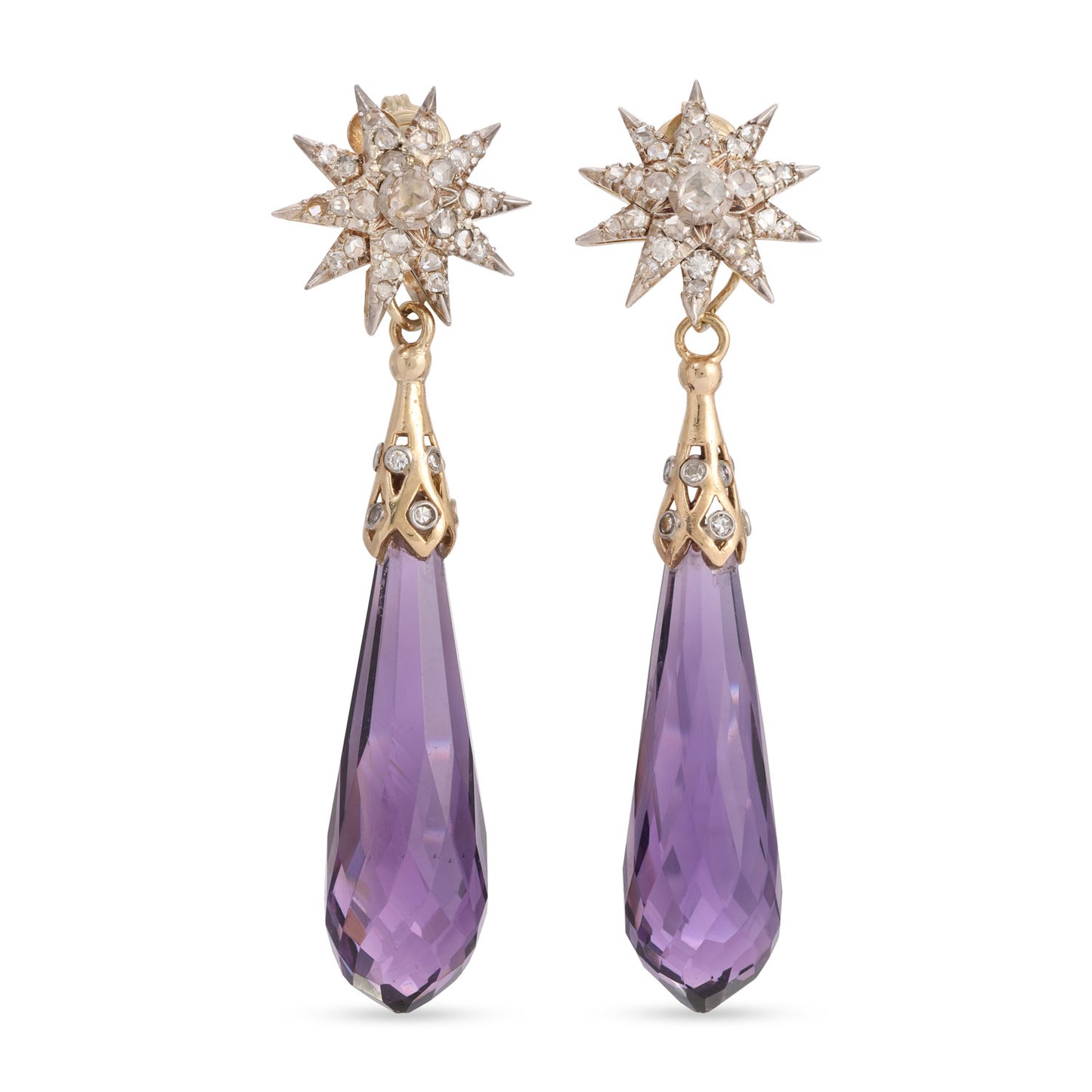 Vintage Amethyst and Diamond Pendant Earrings