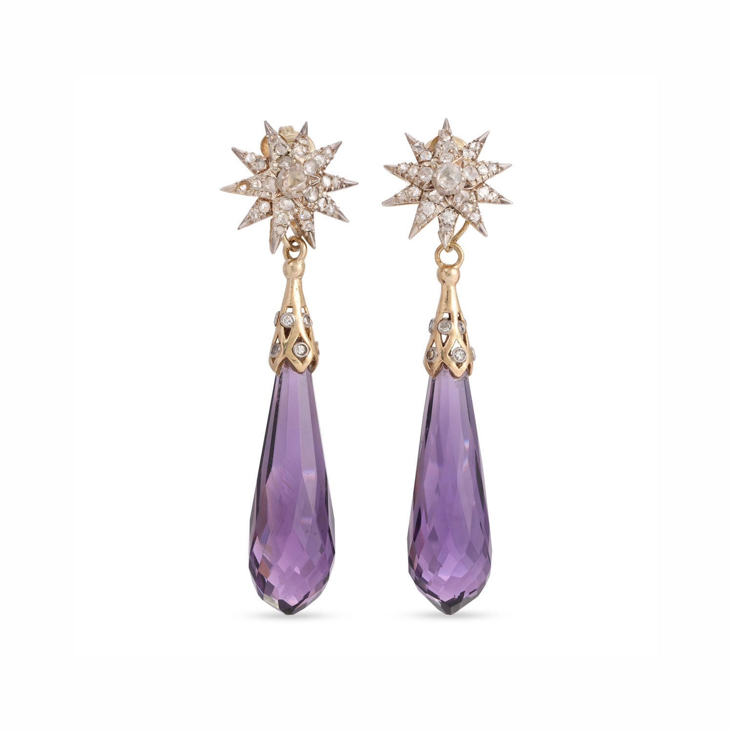 Vintage Amethyst and Diamond Pendant Earrings