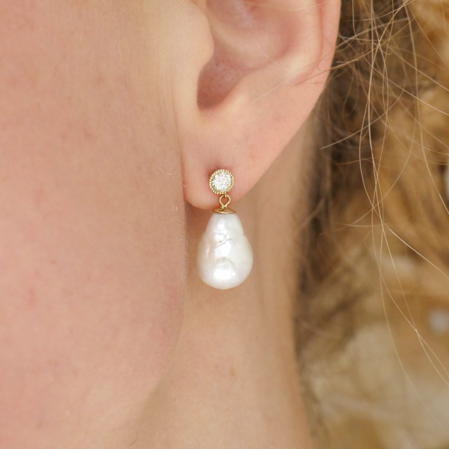 Baroque Pearl & Diamond Drop Earrings