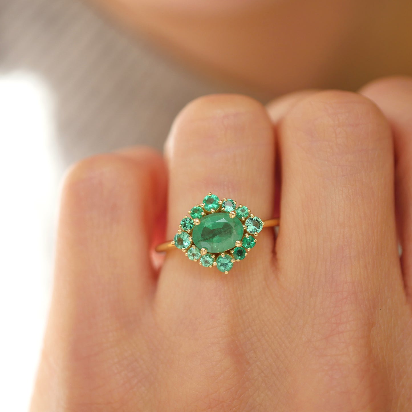 Custom Natural Emerald Cluster Ring