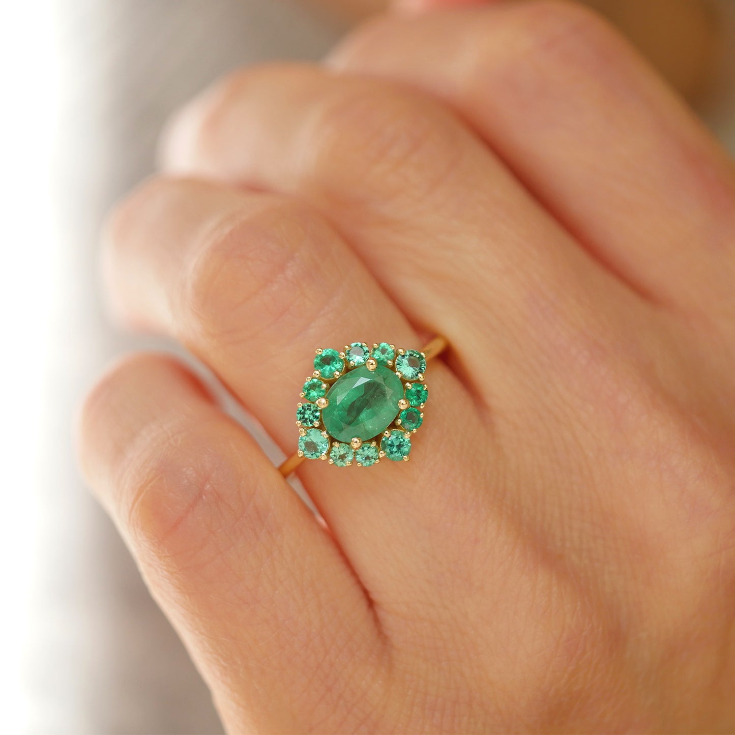 Custom Natural Emerald Cluster Ring