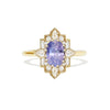 Opalescent Purple Sapphire Deco Emerald & Pear Diamond Mosaic Ring