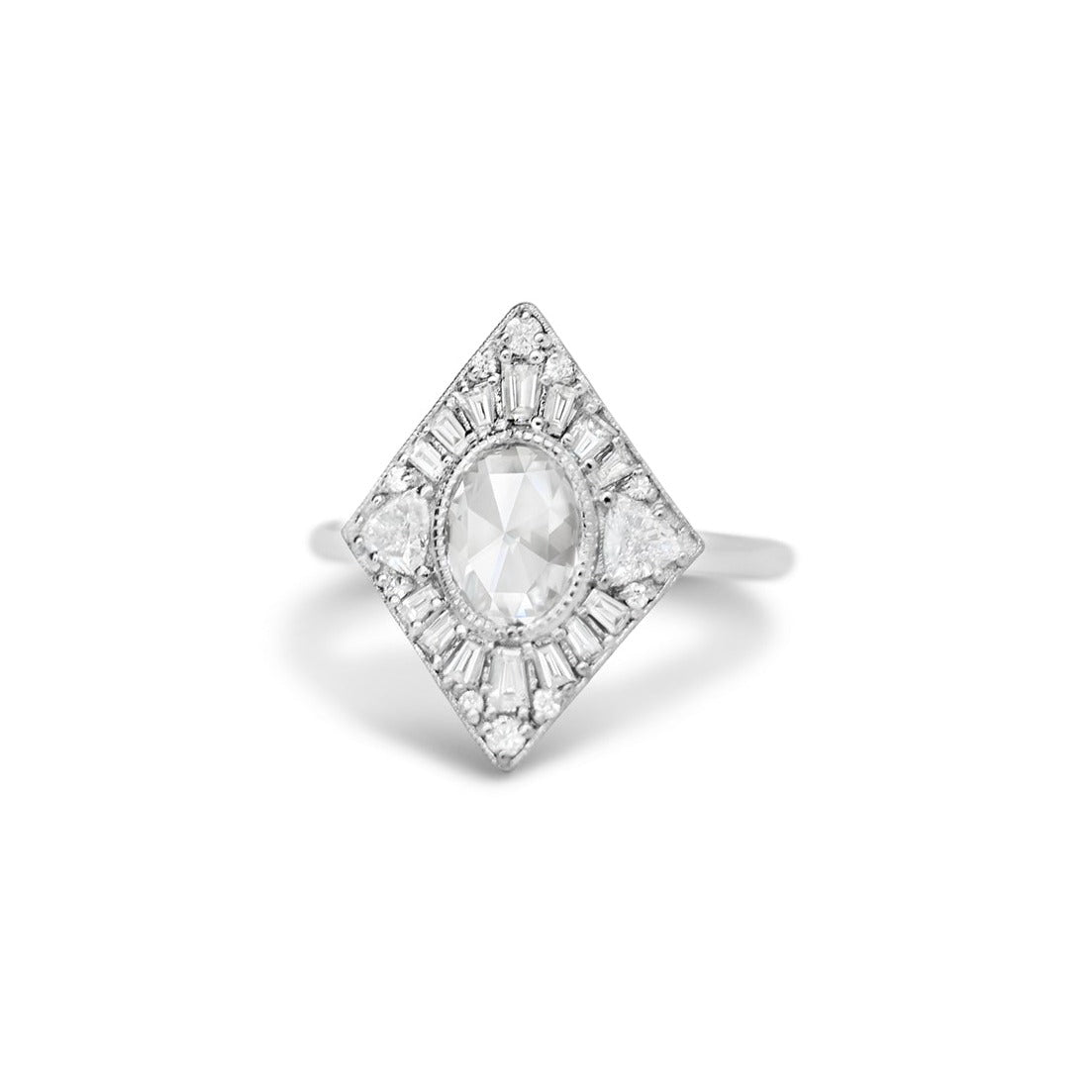 Oval Rose Cut Bezel Kite Shape Ring