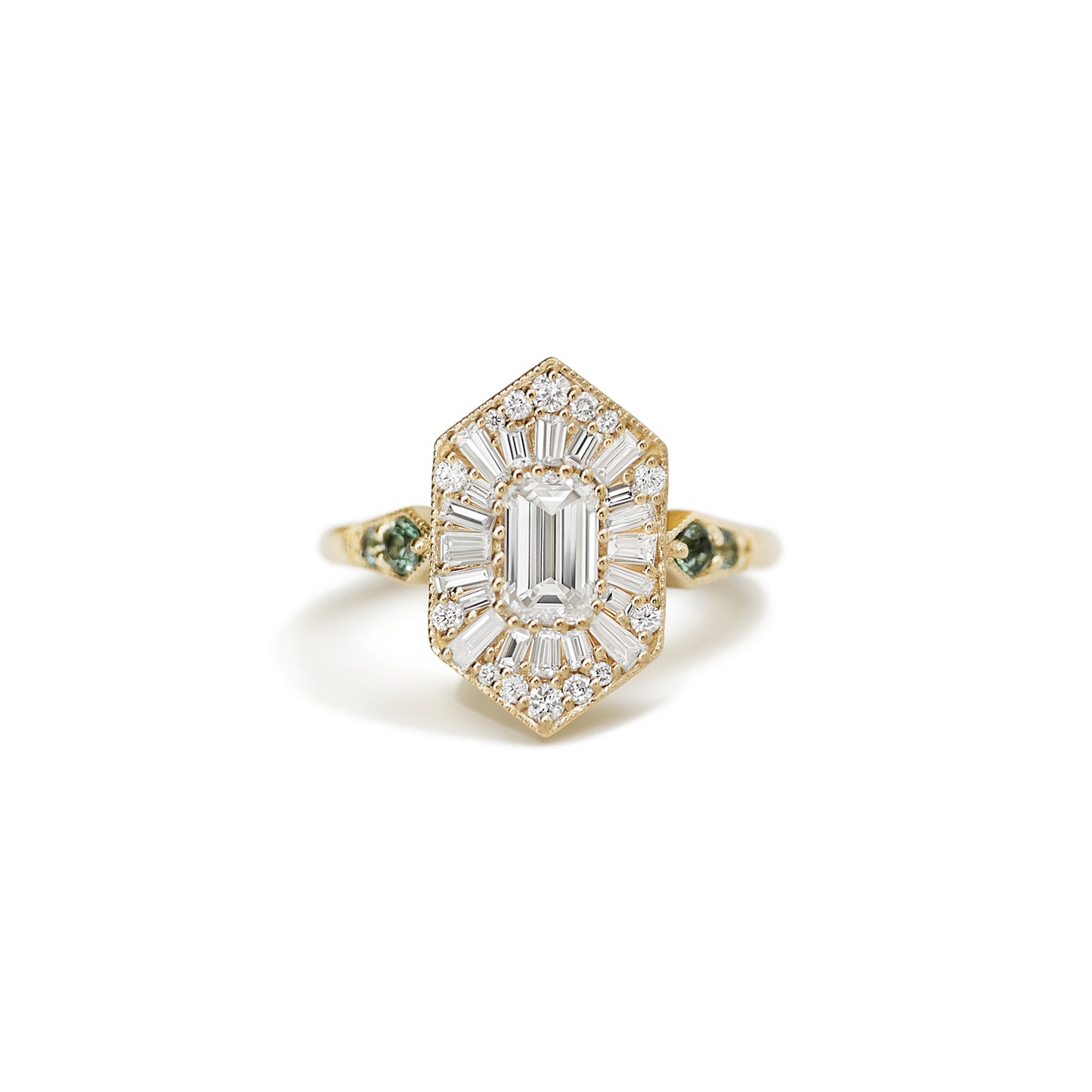Elongated Hexagon Emerald and Sapphire Ballerina Ring