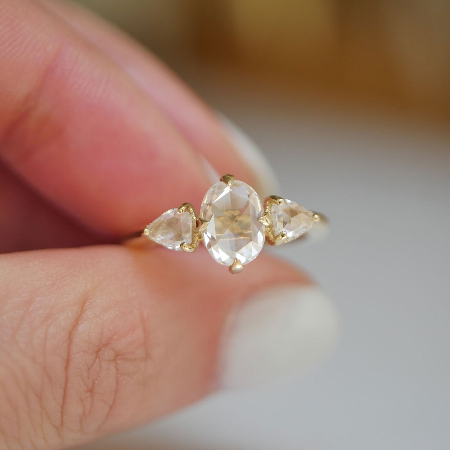 Rose Cut Three Stone Diamond Ring