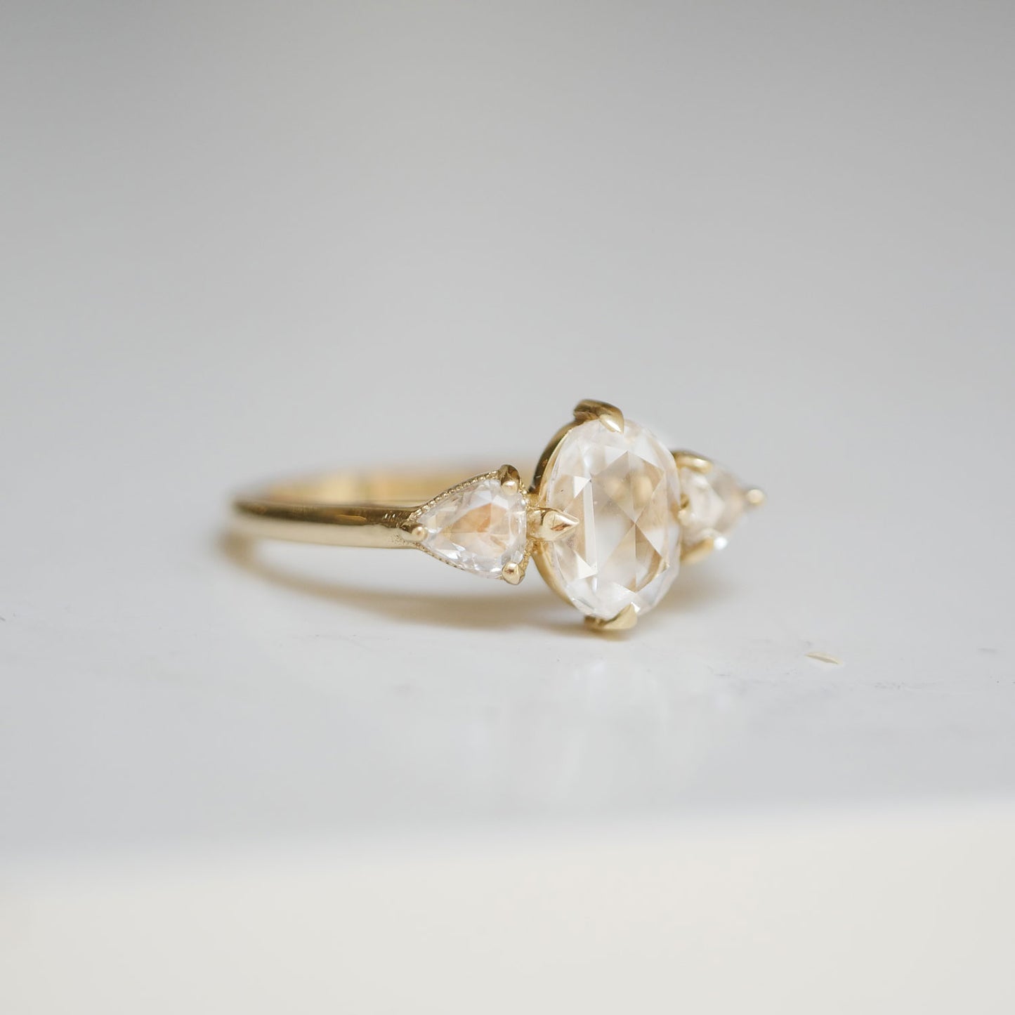 Rose Cut Three Stone Diamond Ring