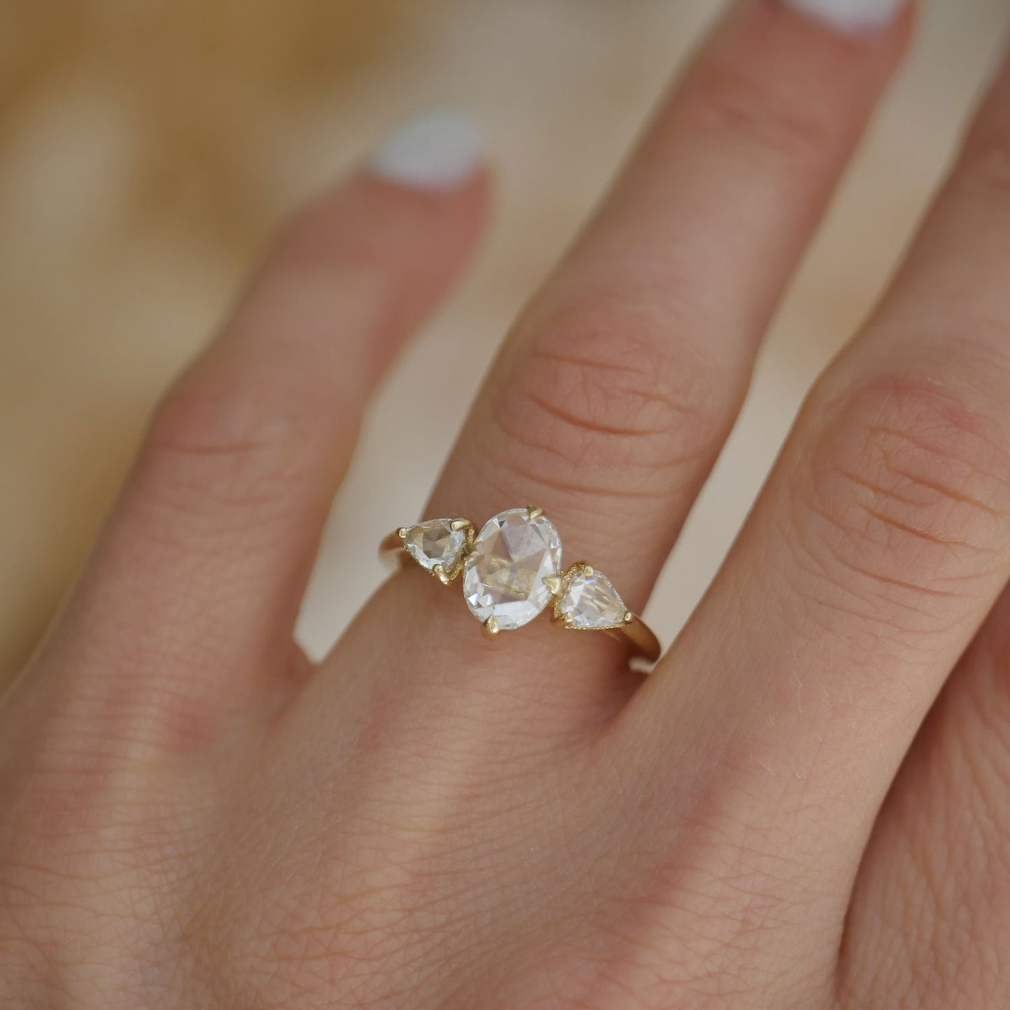Rose Cut Three Stone Diamond Ring