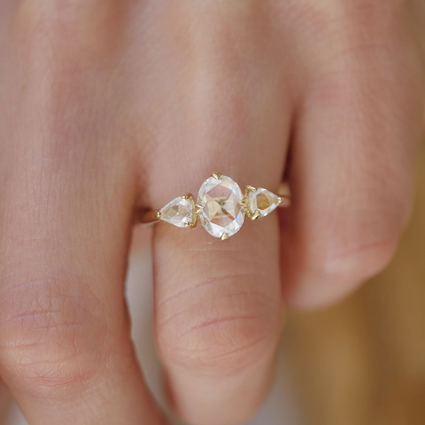 Rose Cut Three Stone Diamond Ring