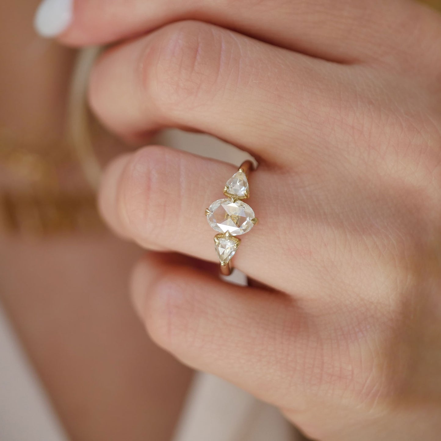 Rose Cut Three Stone Diamond Ring