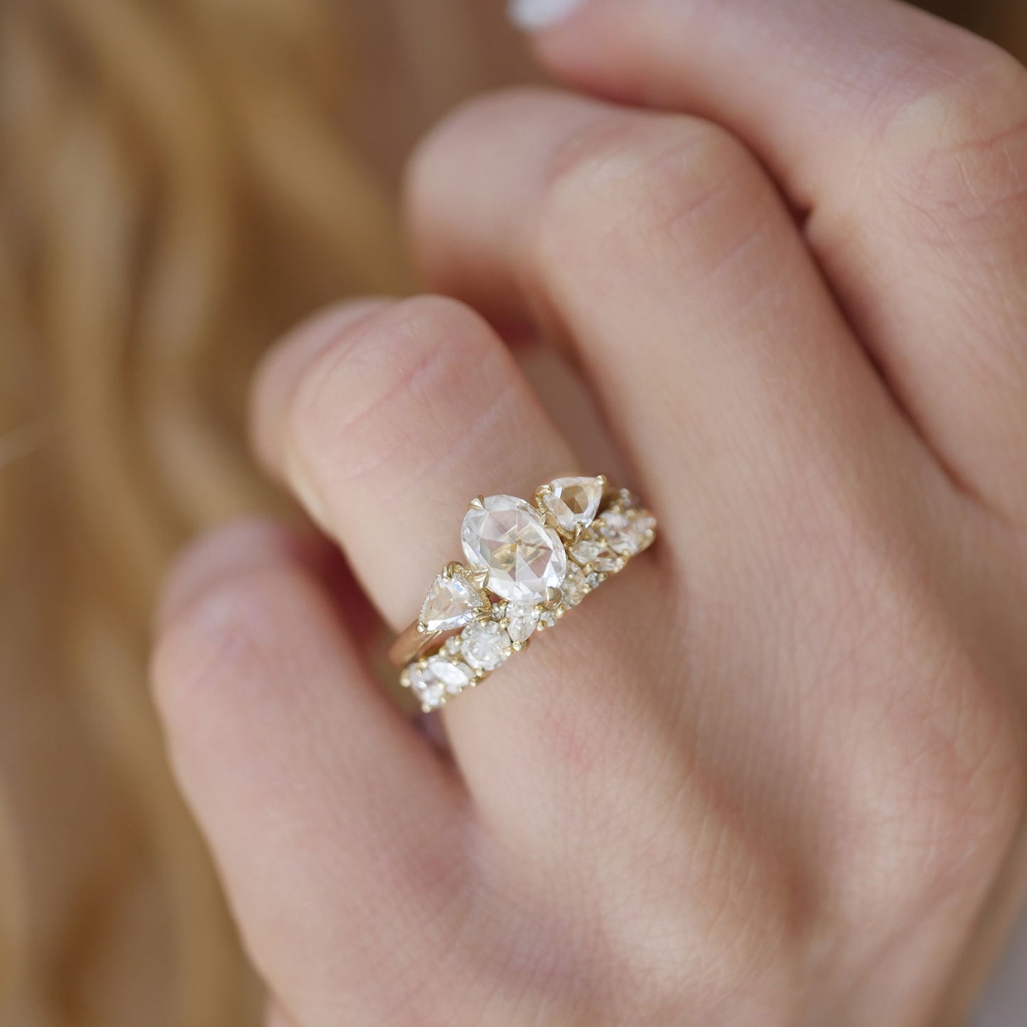 Rose Cut Three Stone Diamond Ring