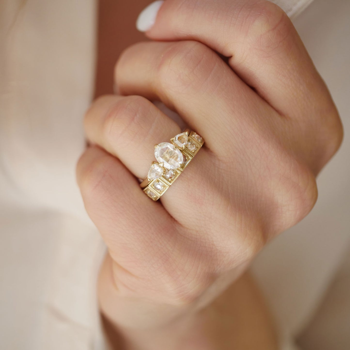 Rose Cut Three Stone Diamond Ring