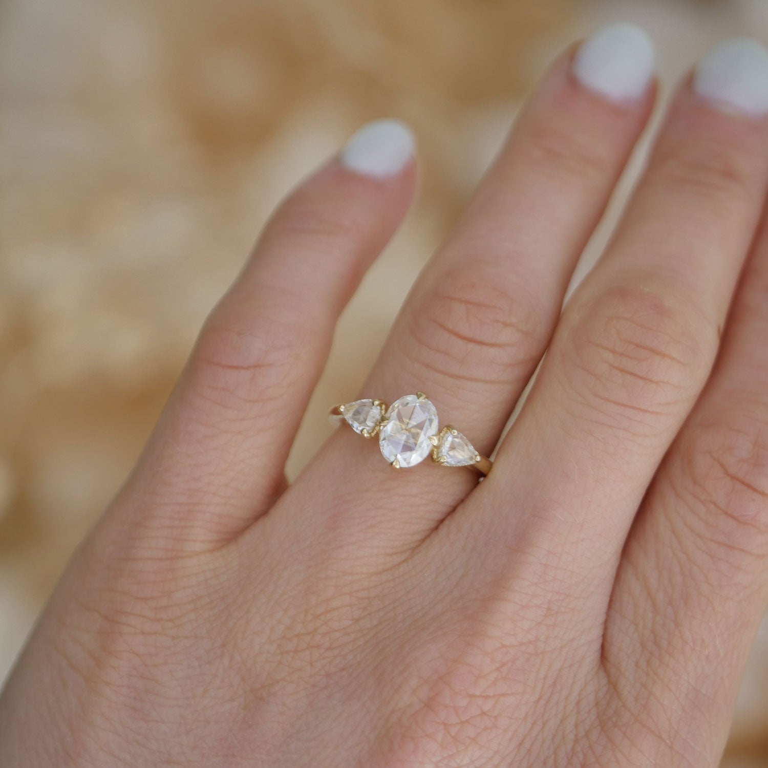 Rose Cut Three Stone Diamond Ring