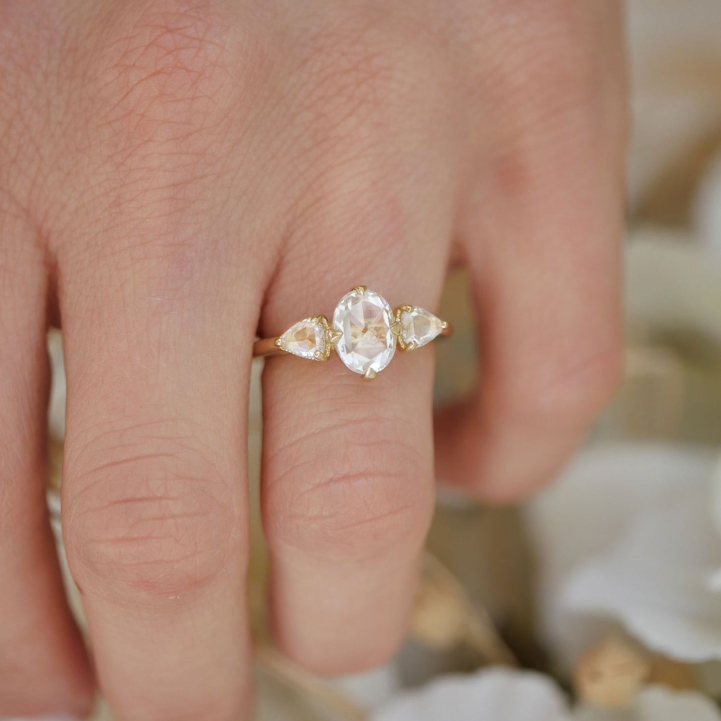 Rose Cut Three Stone Diamond Ring