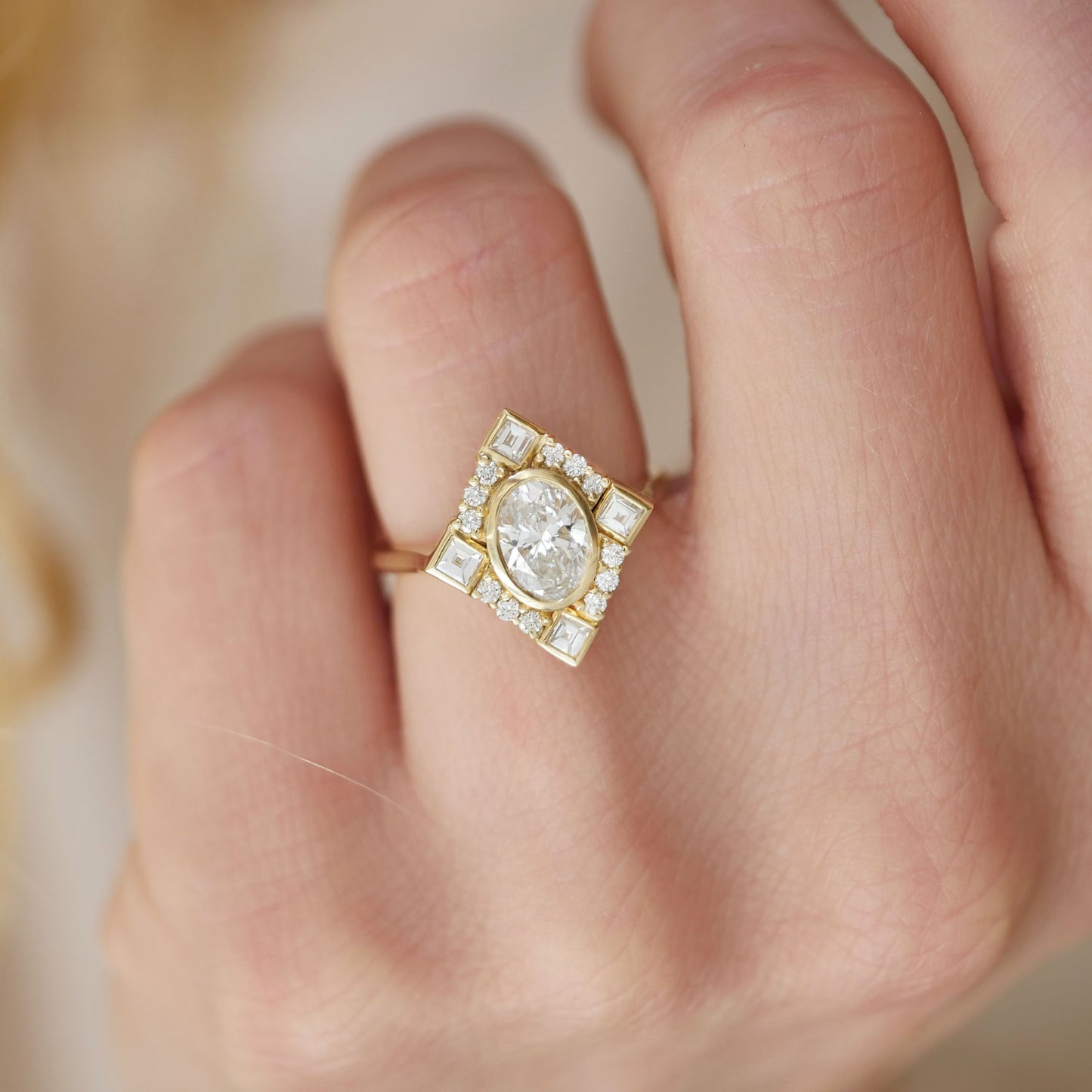 Oval Bezel Diamond Mosaic Ring