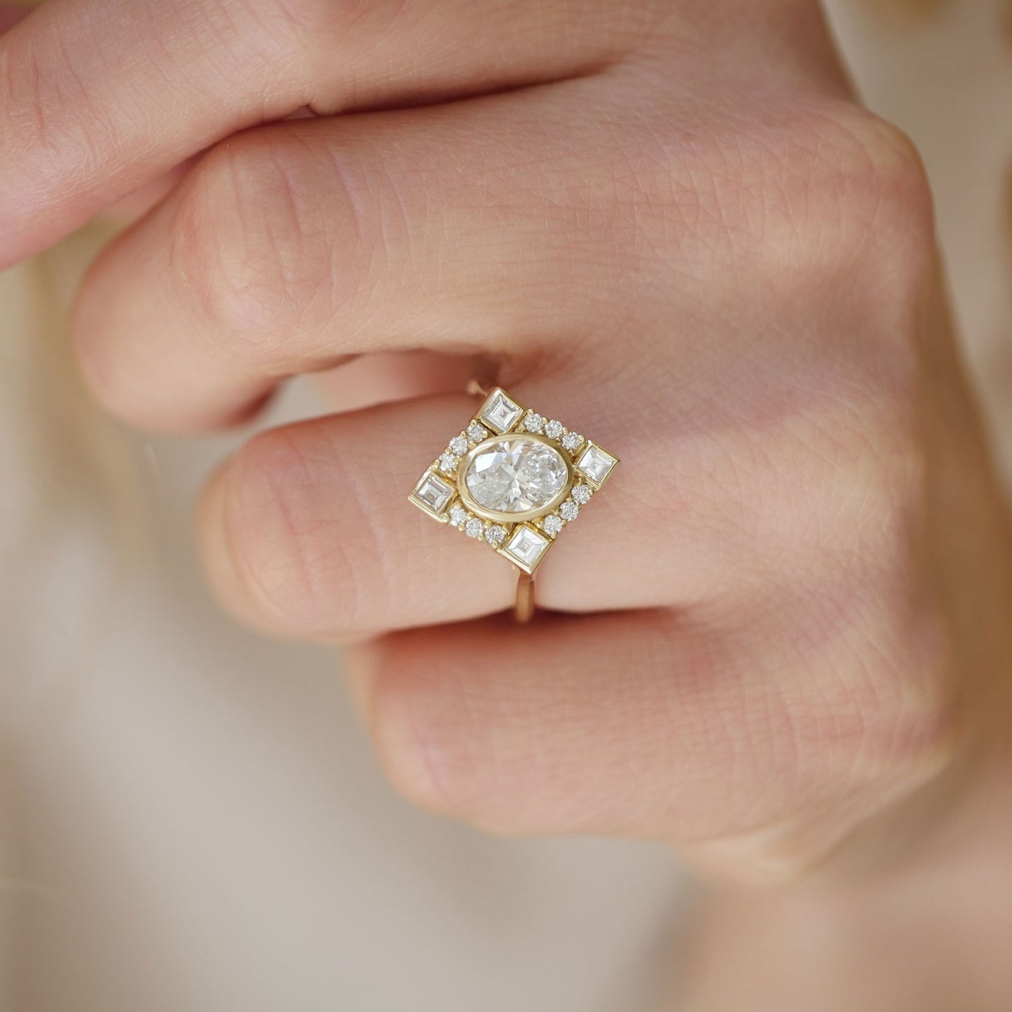 Oval Bezel Diamond Mosaic Ring