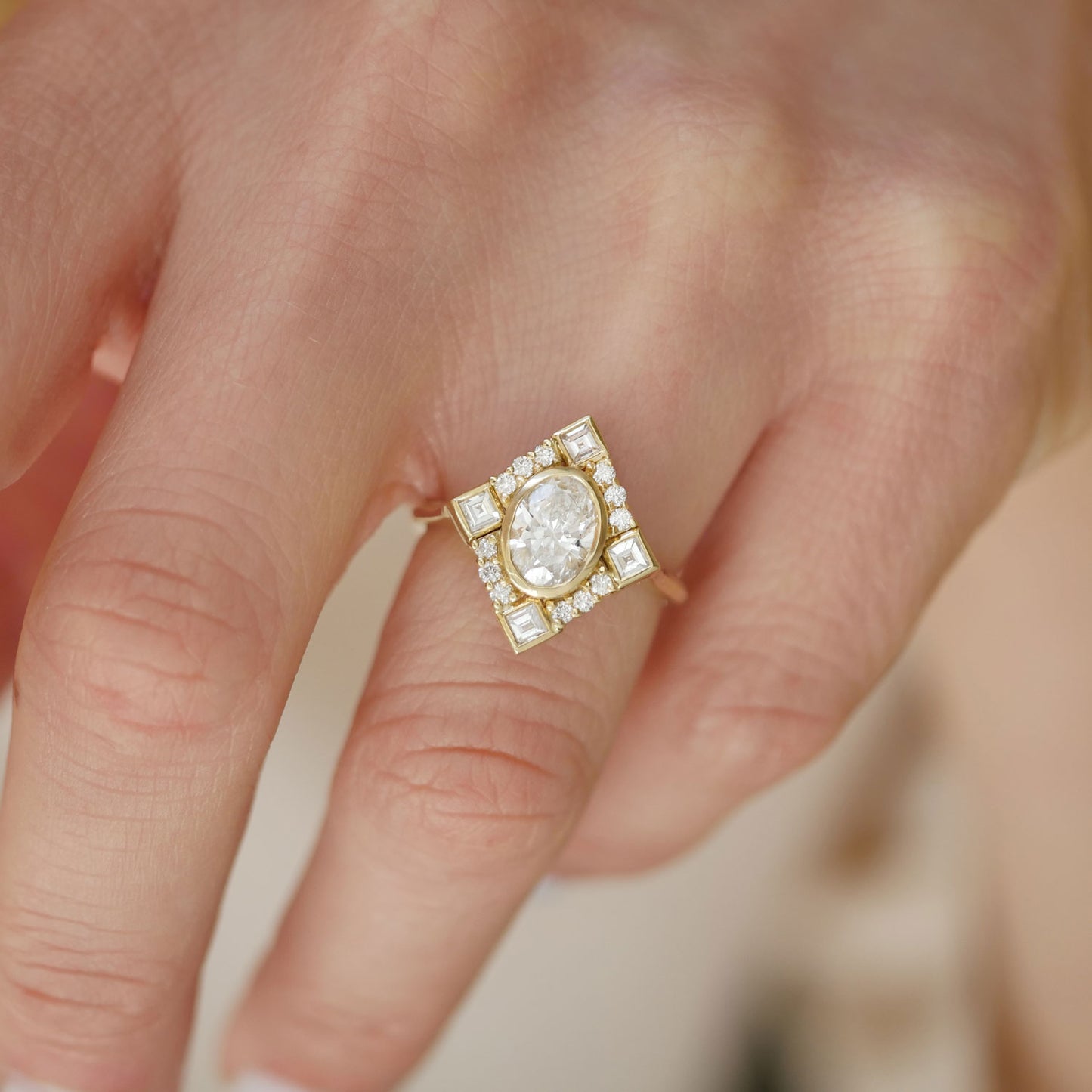 Oval Bezel Diamond Mosaic Ring