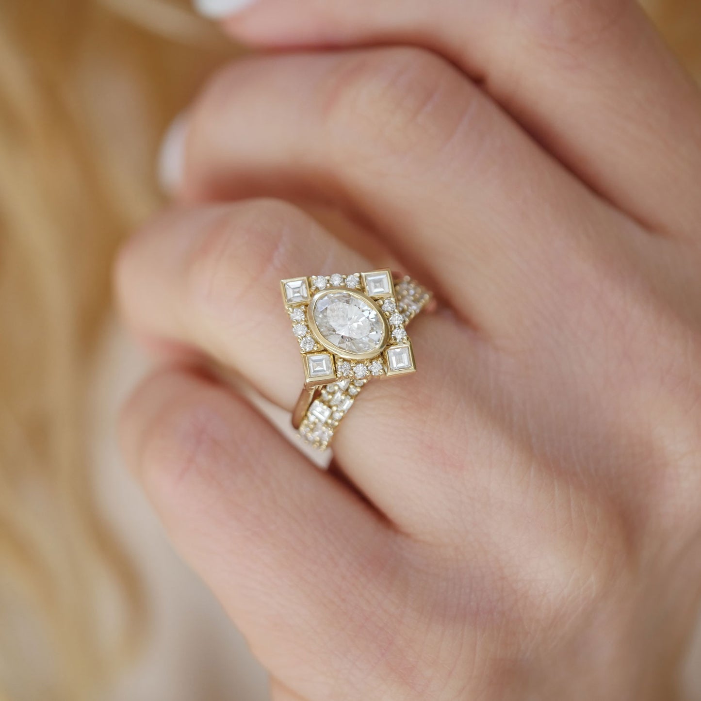Oval Bezel Diamond Mosaic Ring