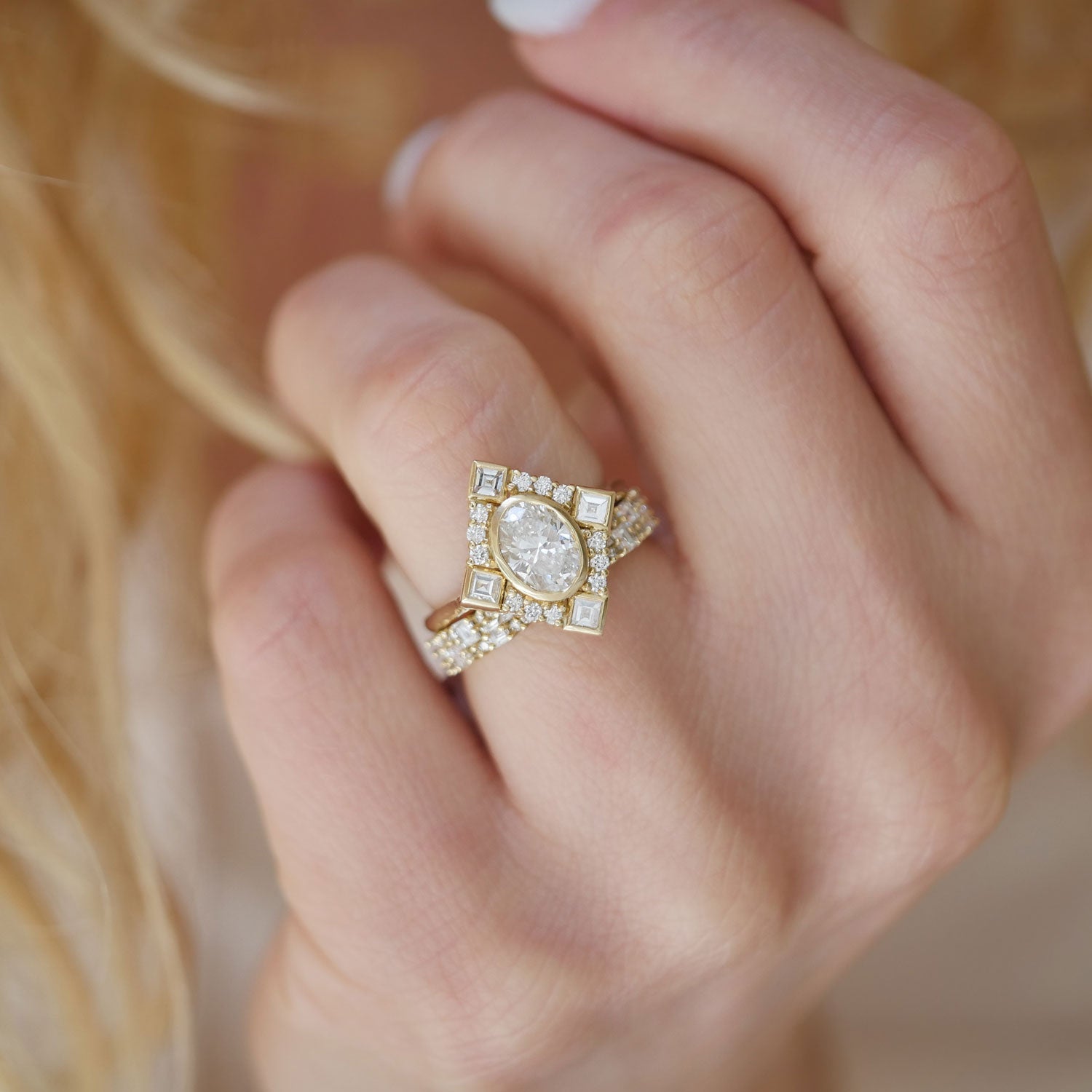 Oval Bezel Diamond Mosaic Ring