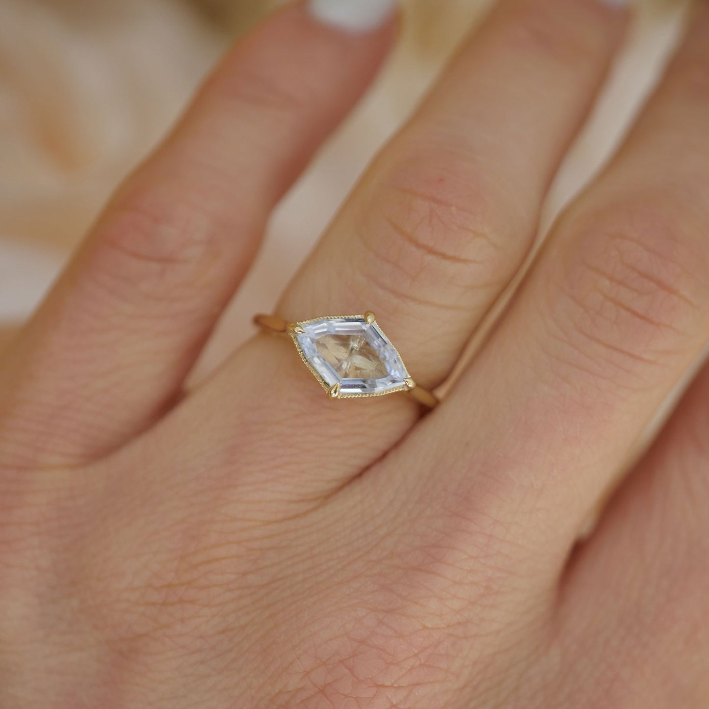 Ice Blue Lozenge Sapphire Solitaire Ring