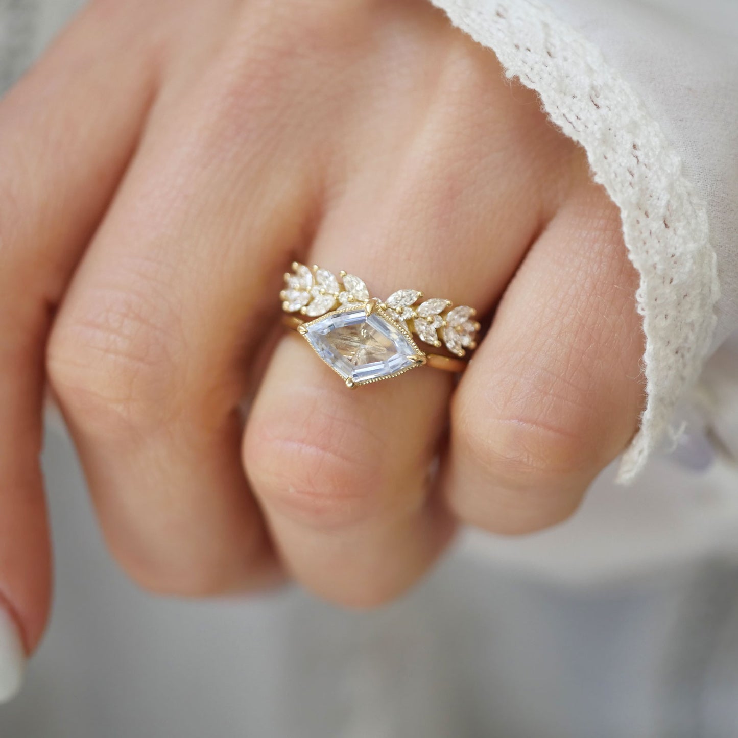 Ice Blue Lozenge Sapphire Solitaire Ring