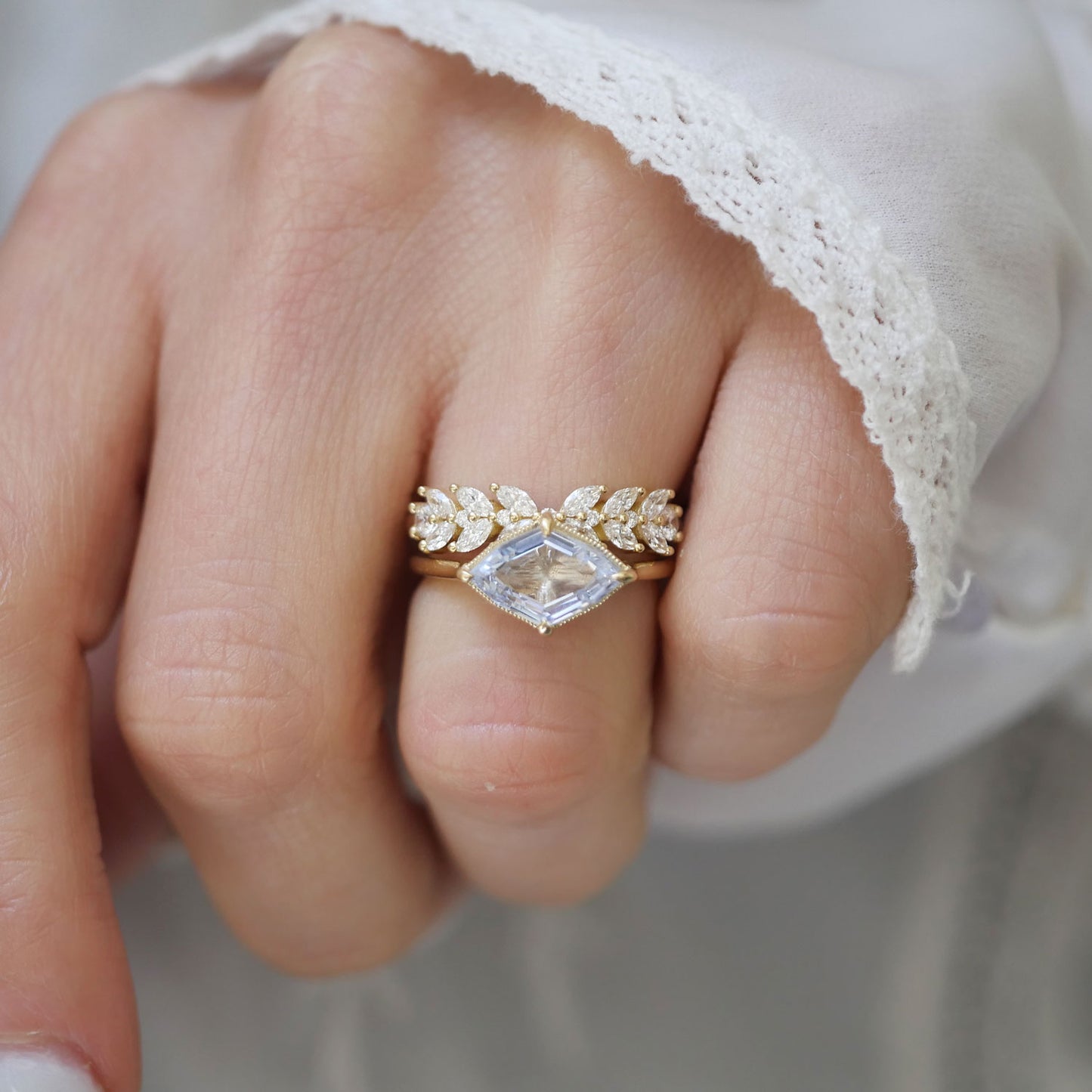 Ice Blue Lozenge Sapphire Solitaire Ring