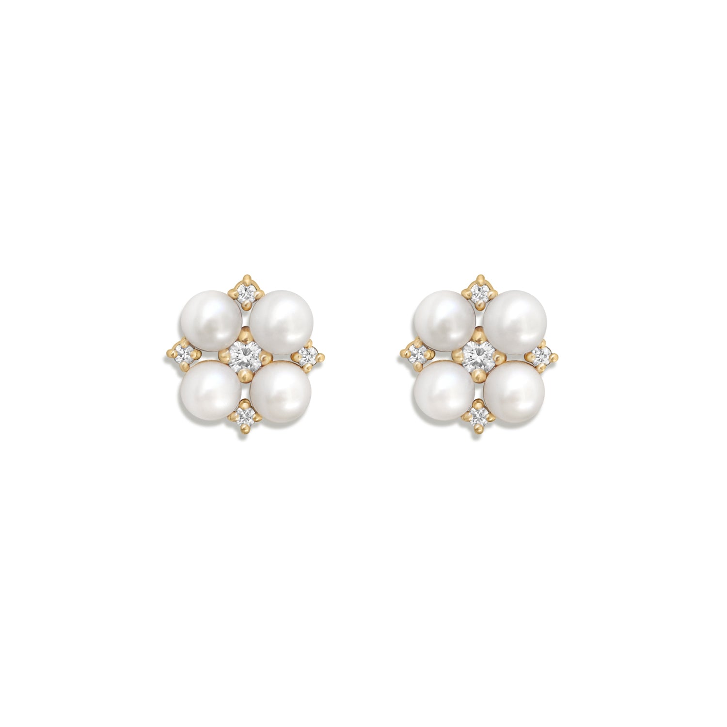 Small Deco Pearl & Diamond Bridal Stud Earrings