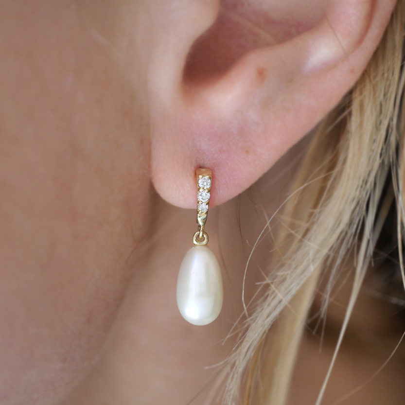 Pearl & Diamond Drop Earrings