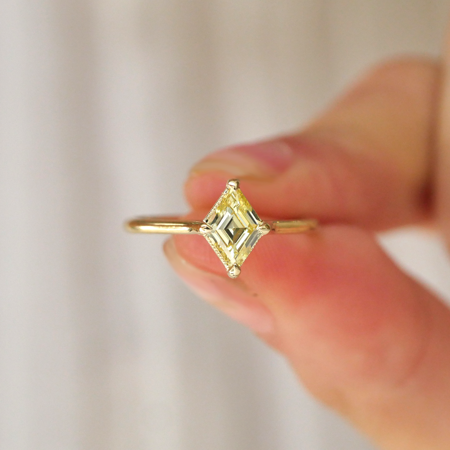 Yellow Diamond Lozenge Solitaire Ring