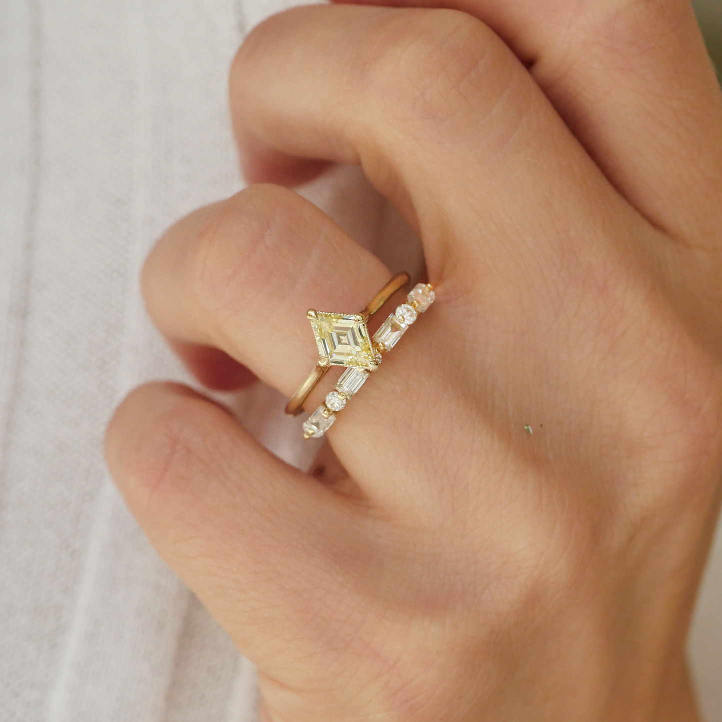 Yellow Diamond Lozenge Solitaire Ring