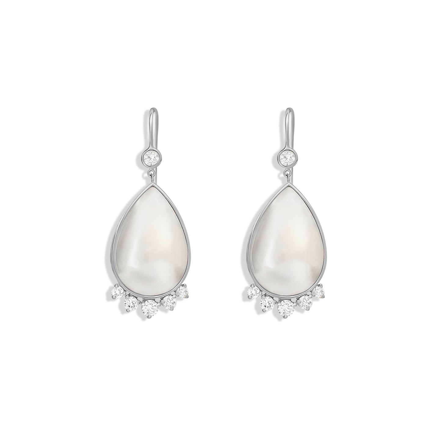 Large Pearl & Diamond Tear Drop Earrings