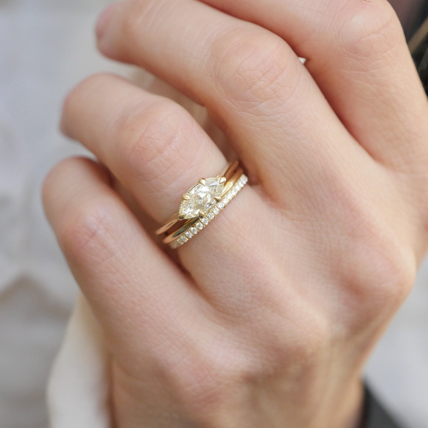 Pale Yellow Marquise Diamond East West Solitaire Ring
