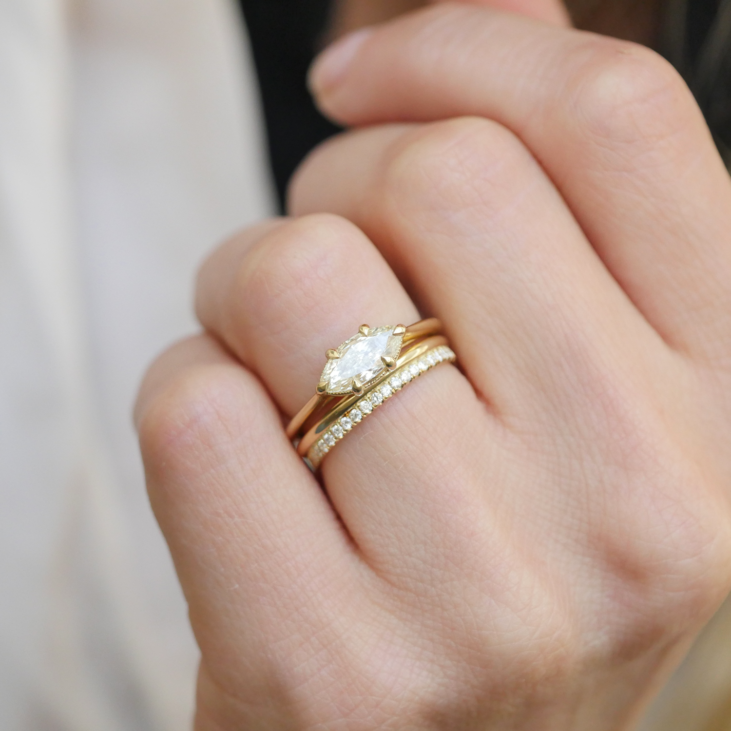 Pale Yellow Marquise Diamond East West Solitaire Ring