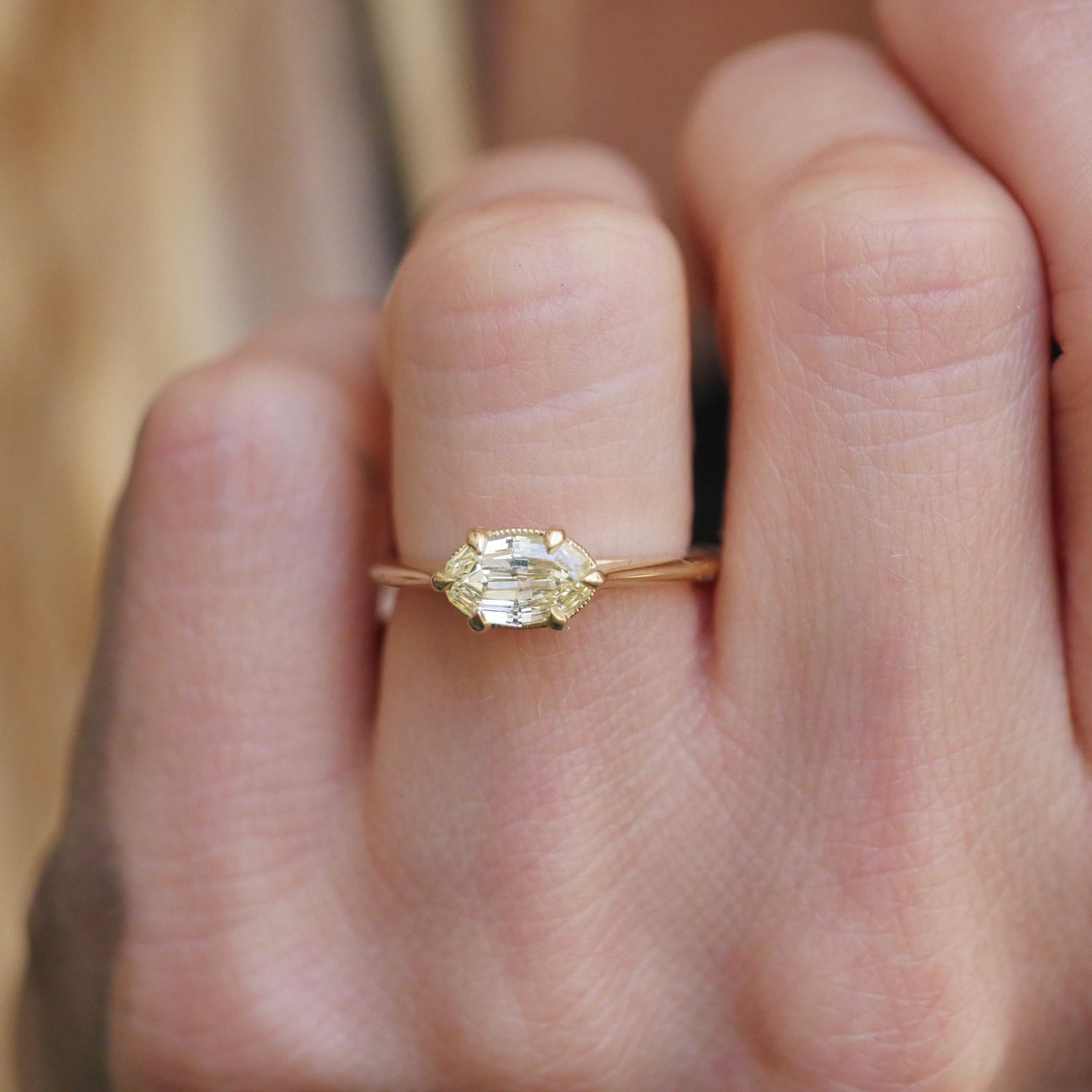 Yellow East West Scissor Oval Solitaire Ring