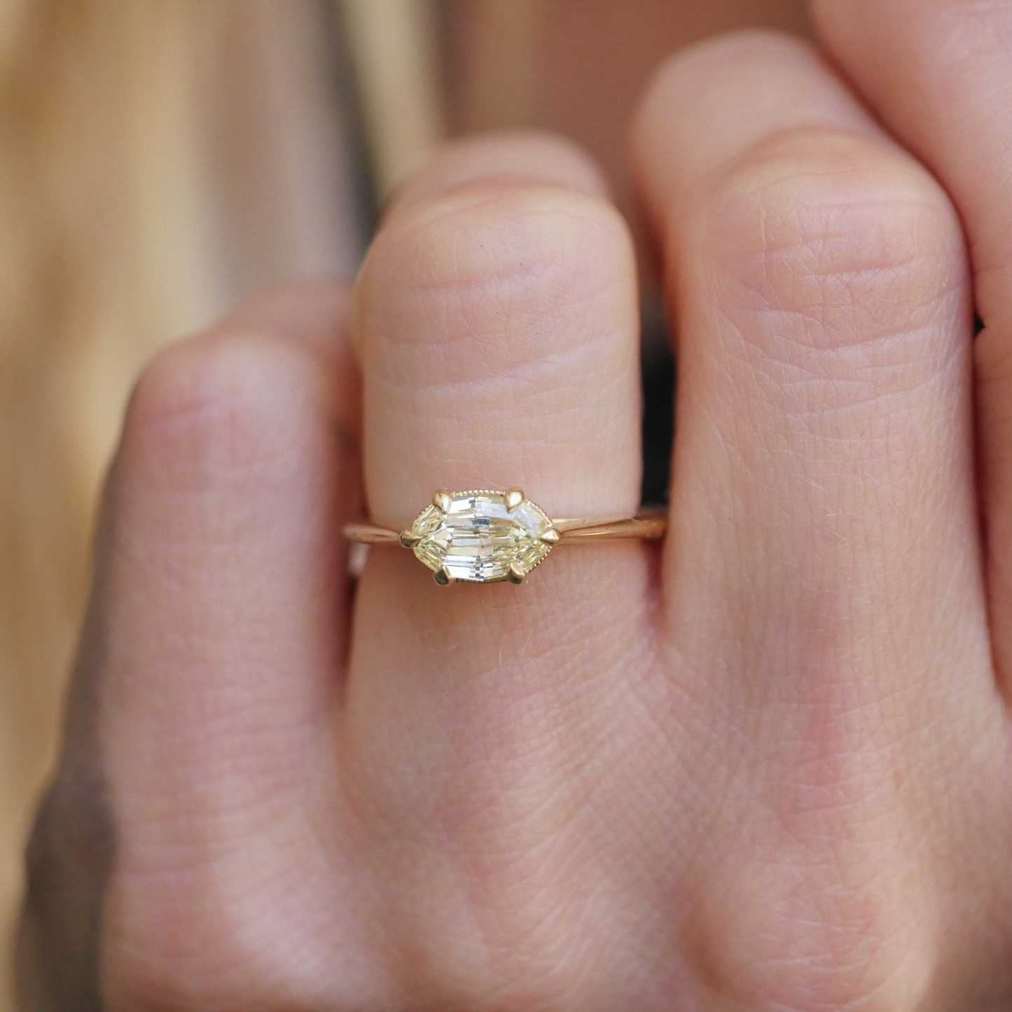 Yellow East West Scissor Oval Solitaire Ring