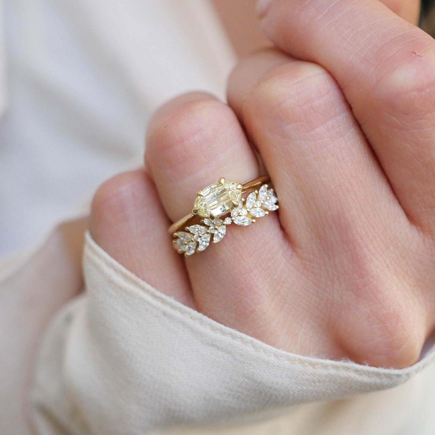 Yellow East West Scissor Oval Solitaire Ring