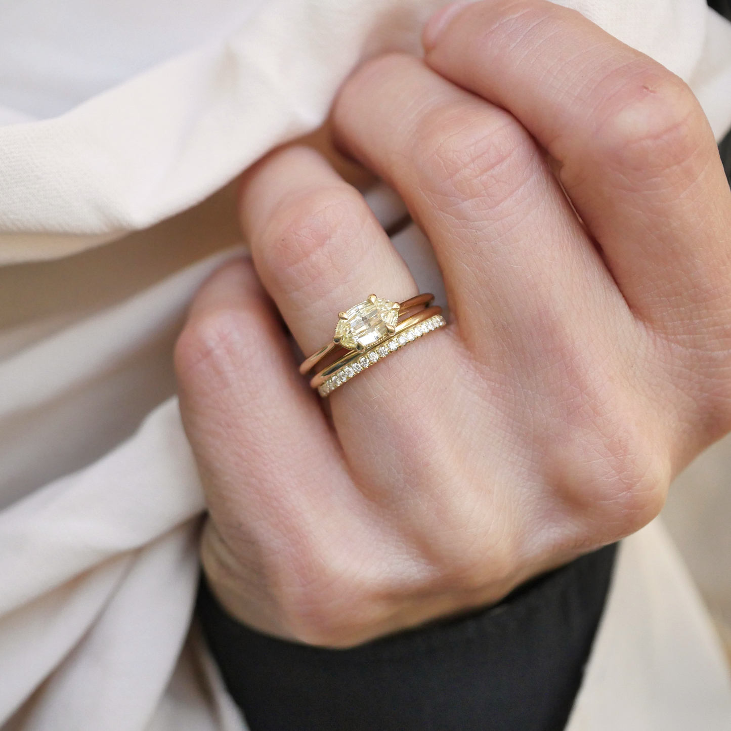 Yellow East West Scissor Oval Solitaire Ring