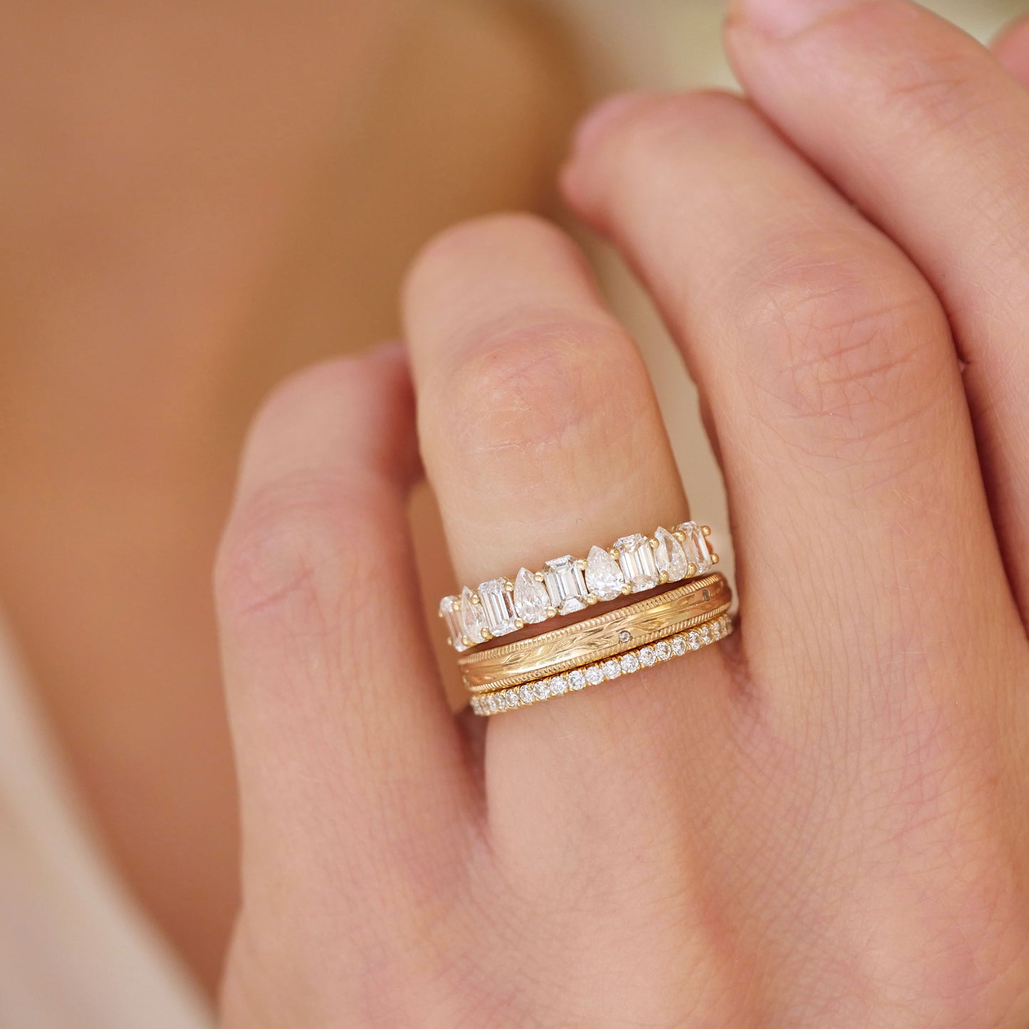 Emerald & Pear Diamond Mosaic Band .5mm Larger Custom (Copy)