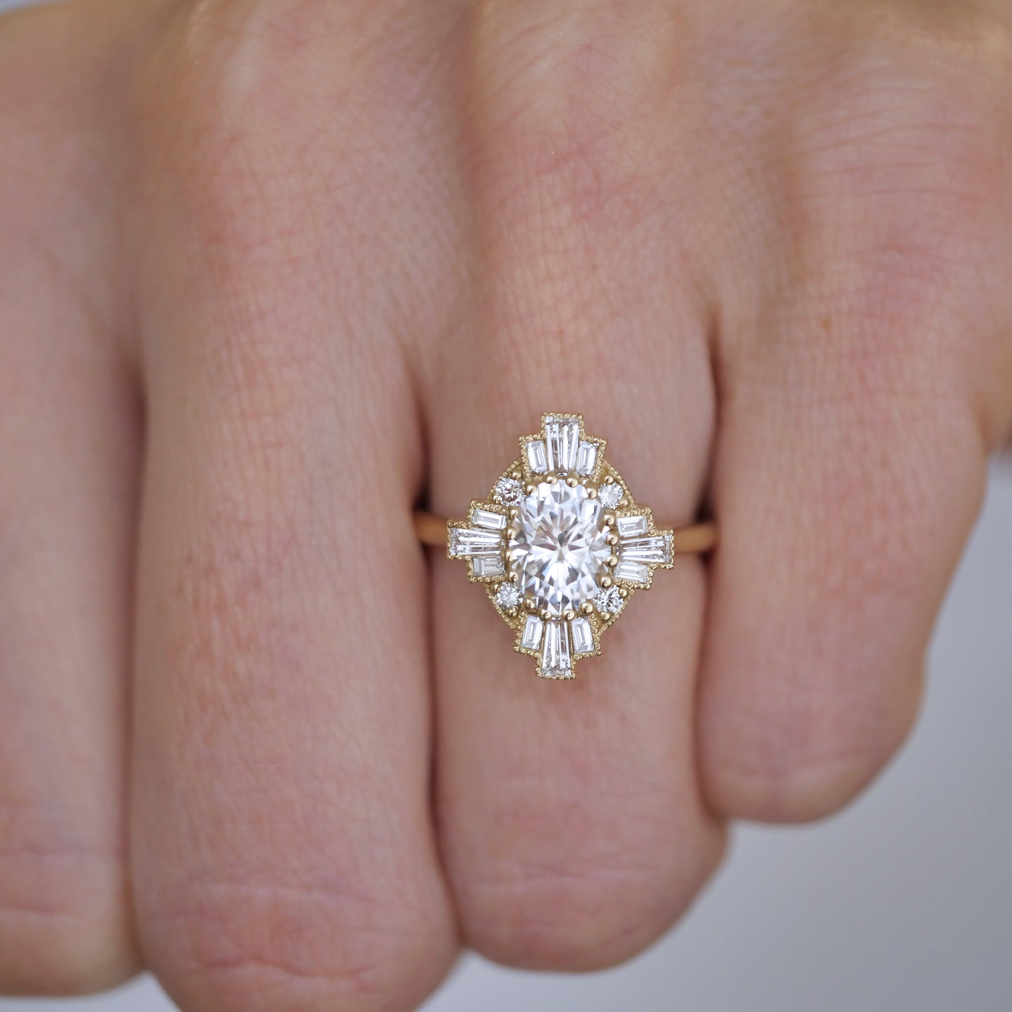 Aura Deco Oval Moissanite & Diamond Mosaic Ring