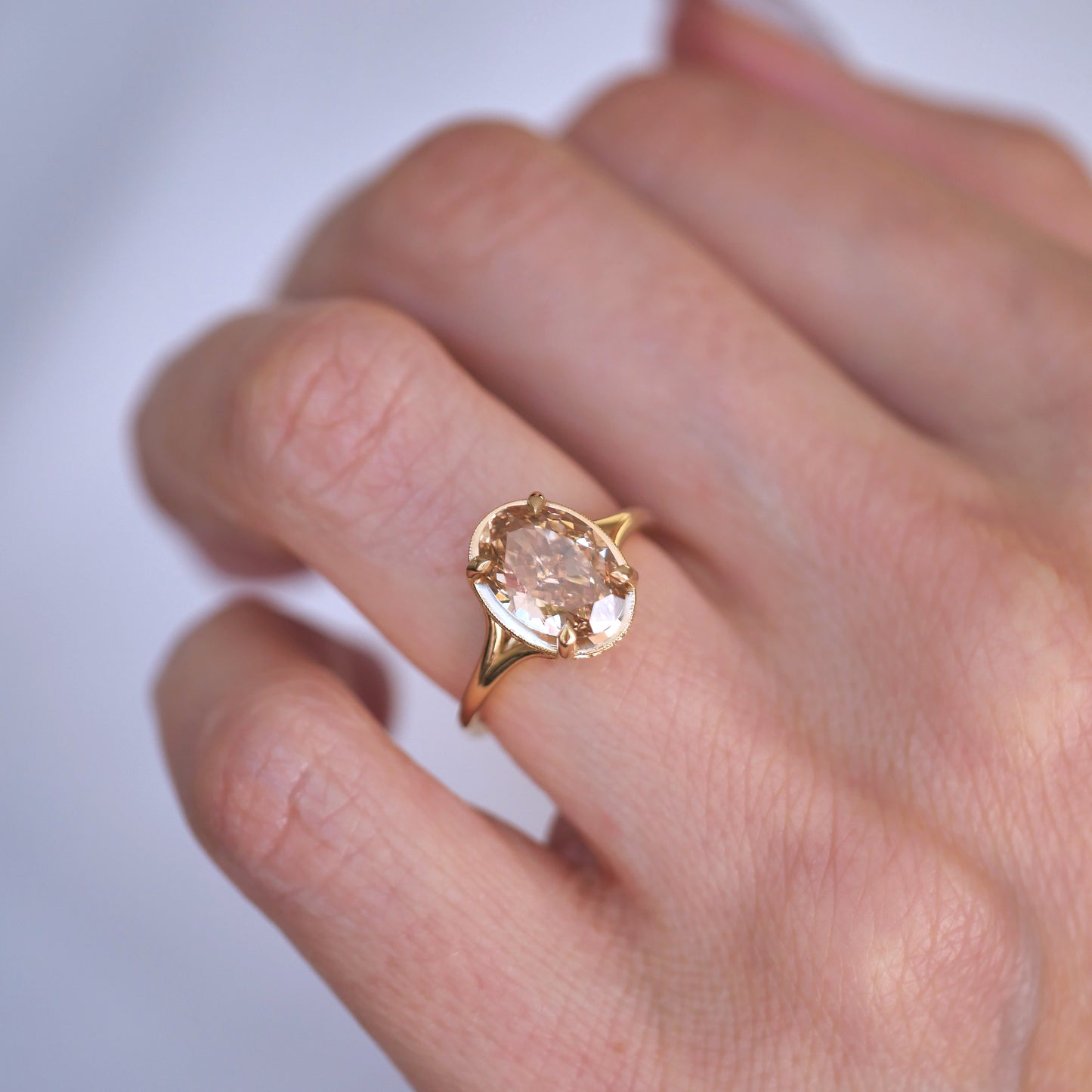 Split Shank Oval Champagne Diamond Solitaire