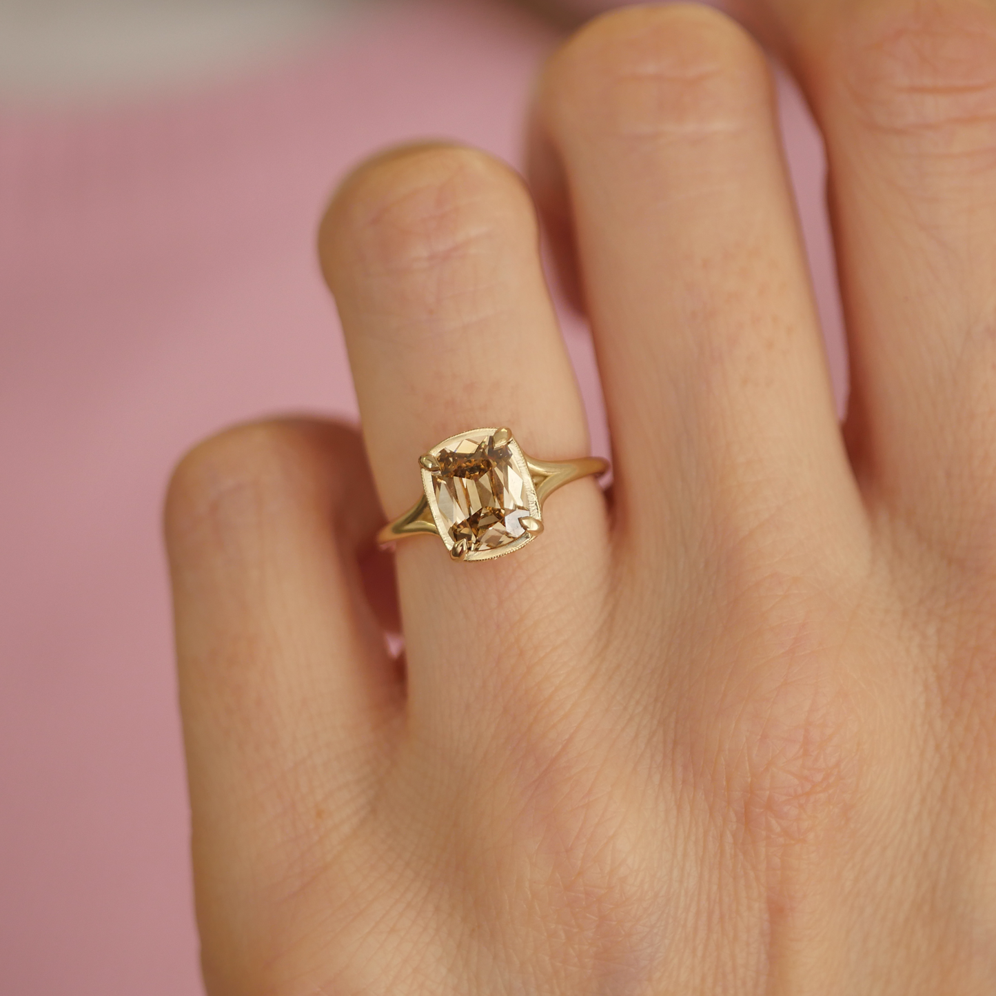 Split Shank Antique Cushion Champagne Diamond