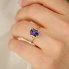 Split Shank Purple Emerald Cut Sapphire Solitaire