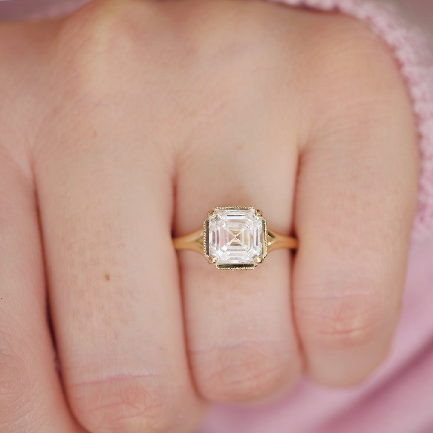 Split Shank Asscher Cut Lab Diamond Solitaire