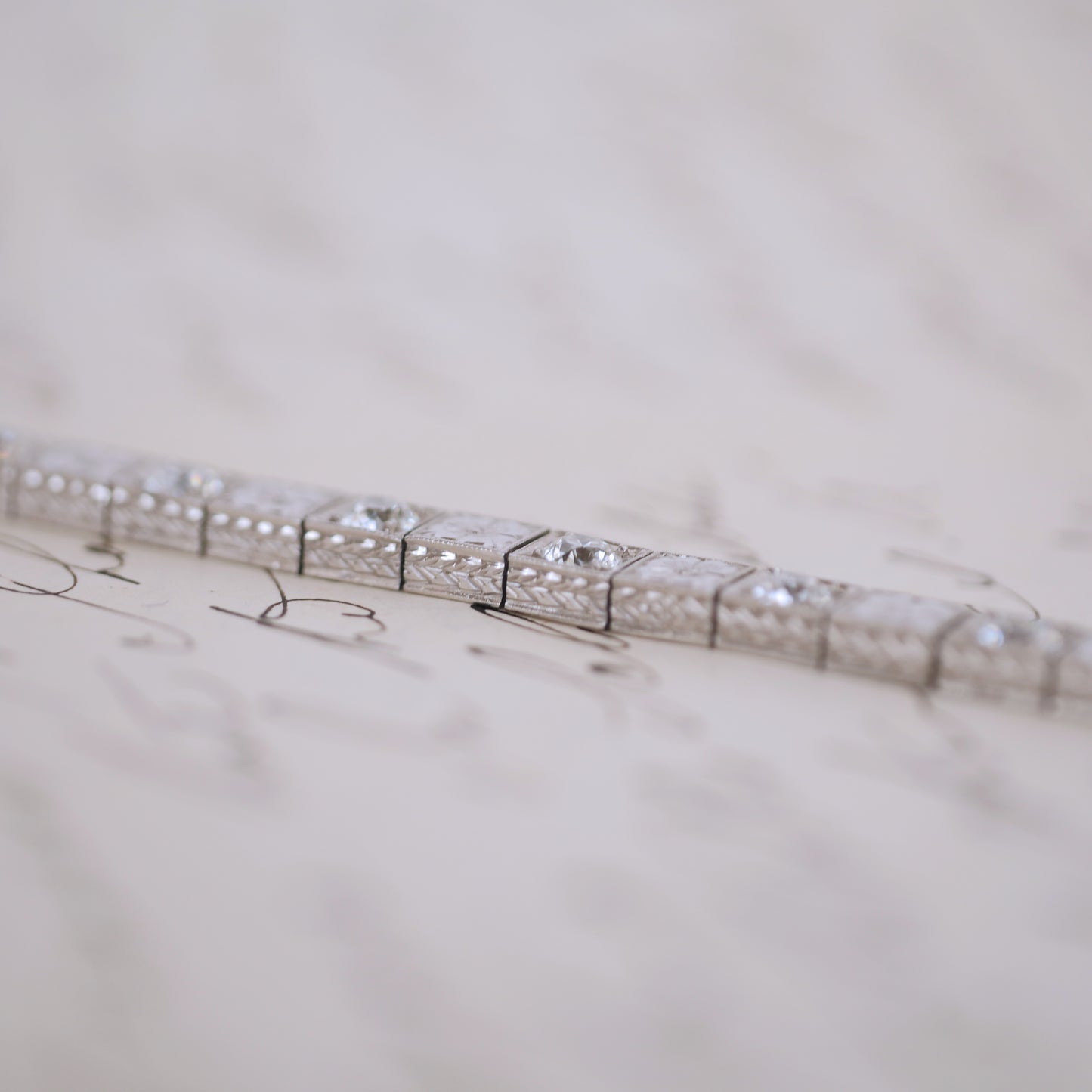 Antique Platinum and Diamond Line Bracelet