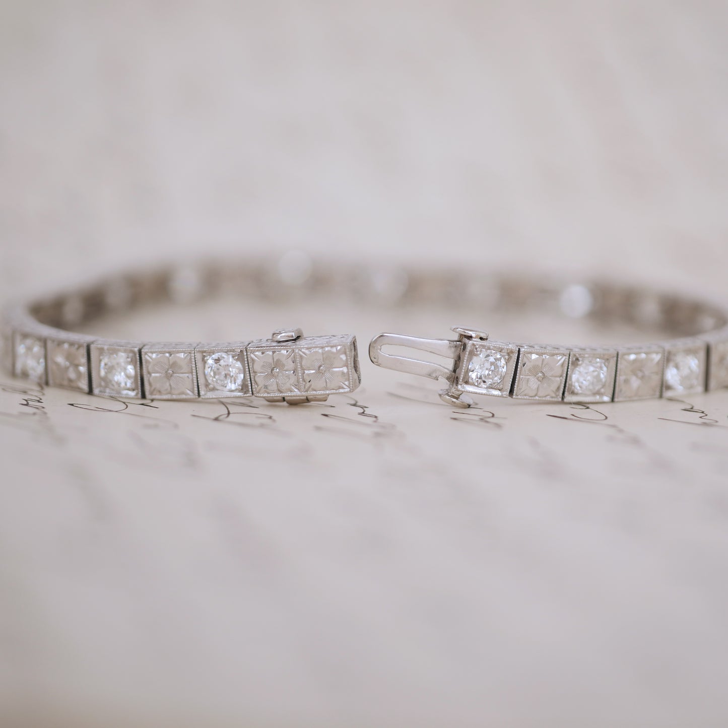 Antique Platinum and Diamond Line Bracelet