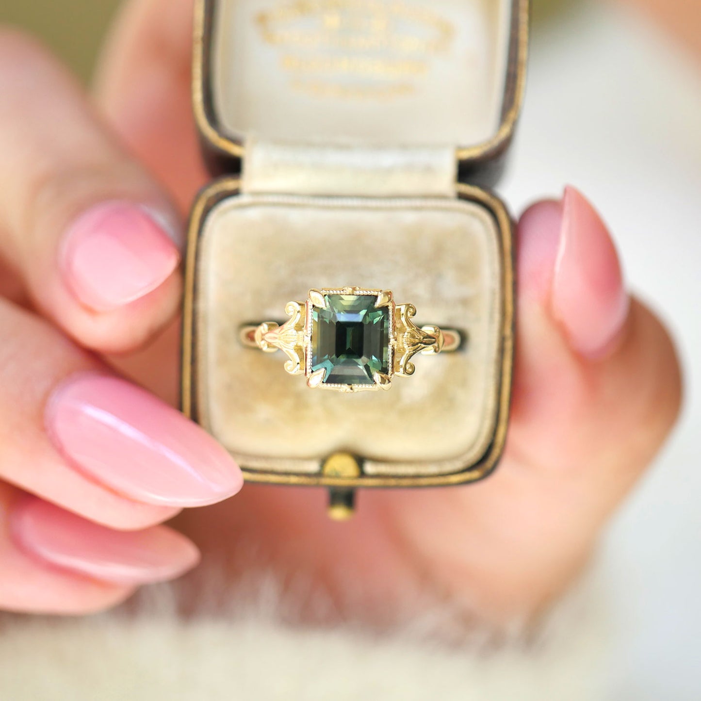 Custom Victorian Inspired Green Sapphire Engagement Ring