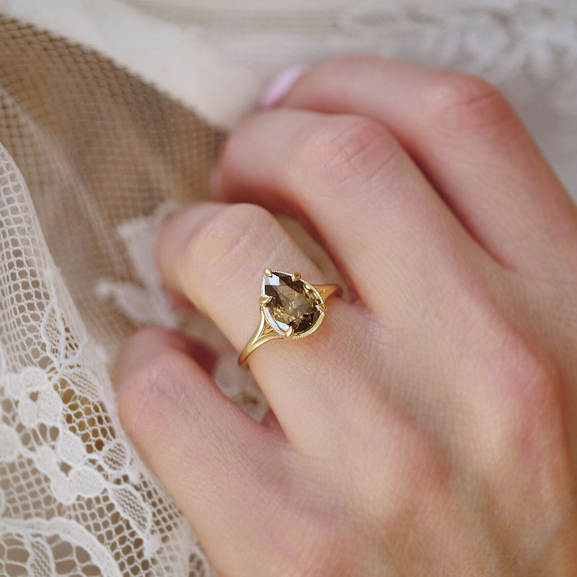 Split Shank Chocolate Pear Diamond Solitaire