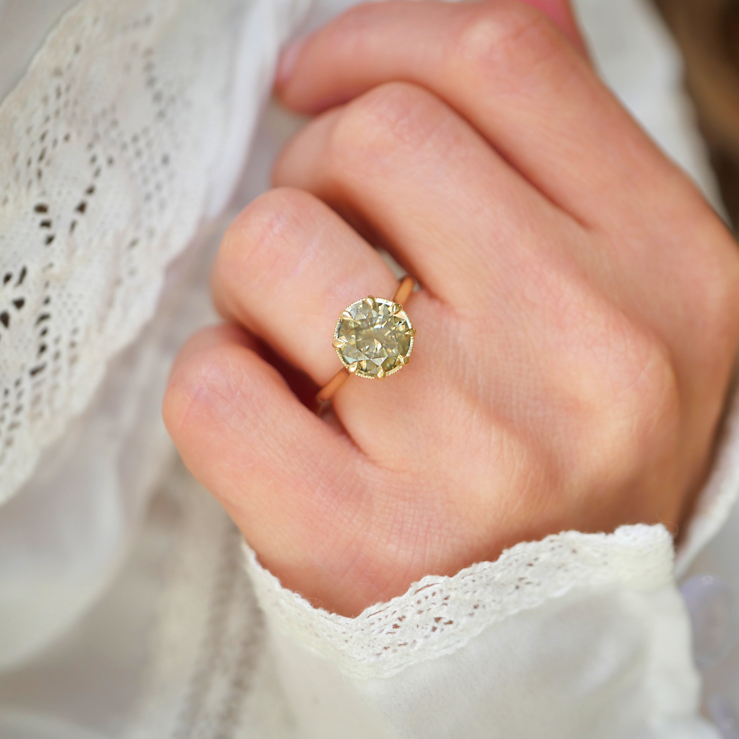 Opalescent Yellow Brown Diamond Solitaire