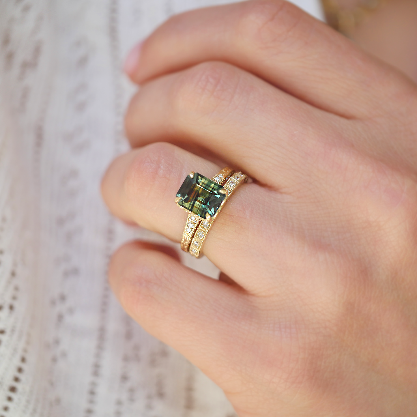 Bi-Color Sapphire Plumeria Diamond Ring